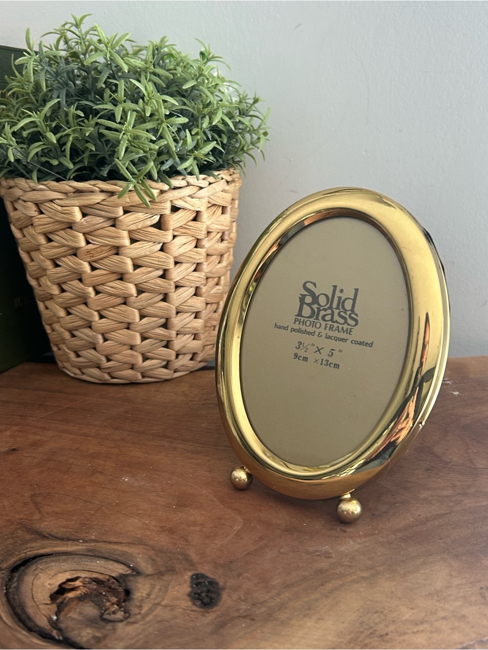 Solid Brass Picture Frame Oval Gold Footed Desktop Easel Back 1980s Retro